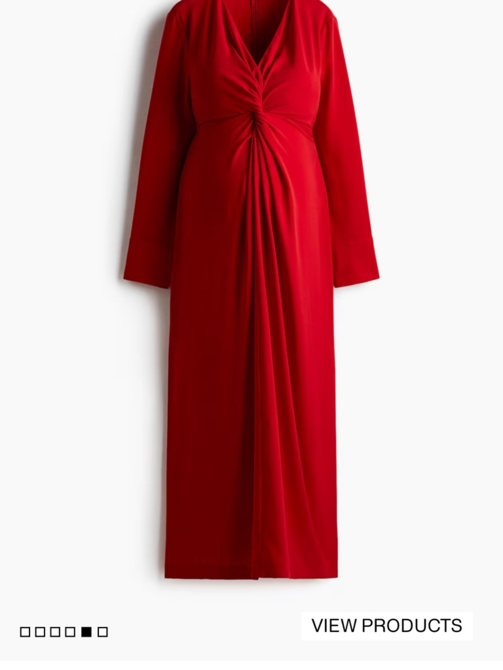 NWT: H&M MAMA DRAPED DRESS Red Long-Sleeve Twist-Front Maxi Dress.